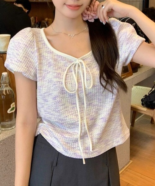 Sibra tシャツ フロントリボンニットトップス レディース