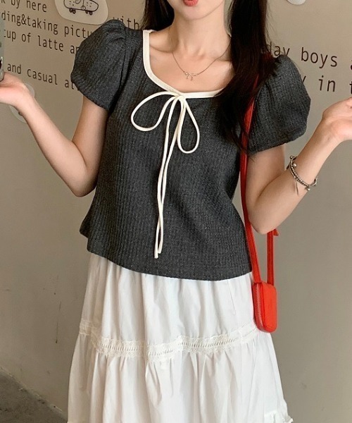 Sibra tシャツ フロントリボンニットトップス レディース