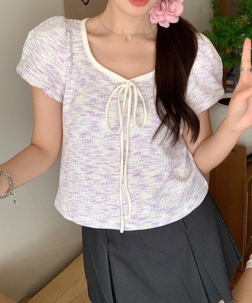 tシャツ フロントリボンリブトップス レディース Sibra tシャツ フロントリボンニットトップス レディース