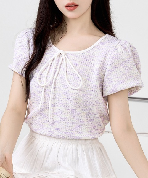 tシャツ 「ELOOPS」リボンデザイン ノースリーブニットトップス レディース Sibra tシャツ フロントリボンニットトップス レディース