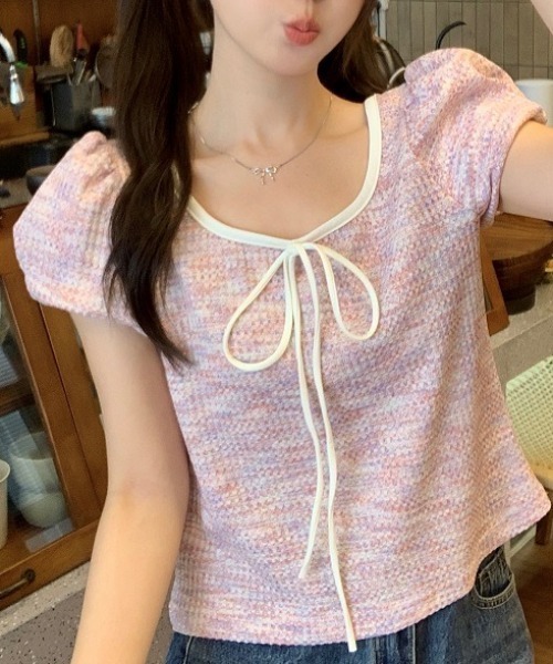 Sibra tシャツ フロントリボンニットトップス レディース