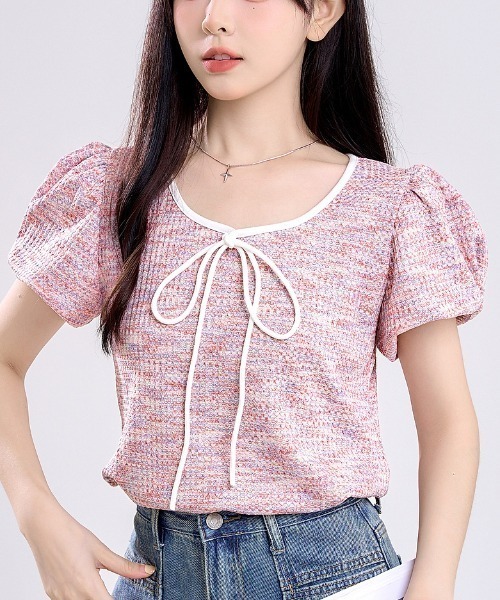 Sibra tシャツ フロントリボンニットトップス レディース