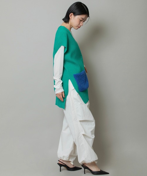 ベスト ジレ PBTヤーンジャージ×ブークレーループニットドッキングポケットジレ レディース Munich ベスト ジレ PBTヤーンジャージ×ブークレーループニット