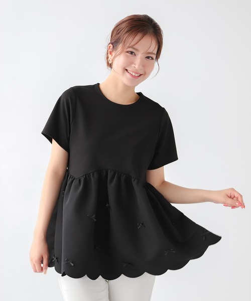 yori☆スカラップカットソー　ブラック yori(ヨリ)の「スカラップカラーカットソー【2021SP】2月上旬入荷