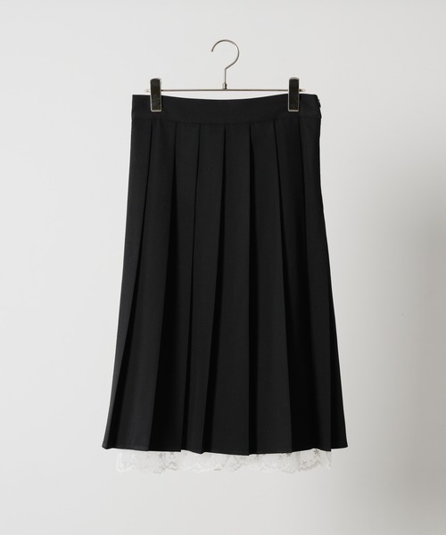 PLATS PLEATS ブラック プリーツスカート FEKETE スカート MIDI LACE PLEATS SKIRT / レースミディ