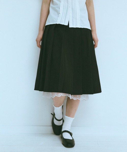 難あり fekete MIDI LACE PLEATS SKIRT グレー FEKETE スカート MIDI LACE PLEATS SKIRT / レースミディ