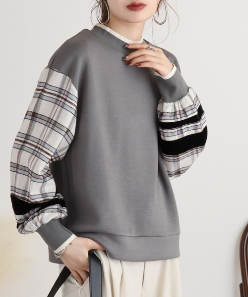 tシャツ Eglantine チェック切替　ロゴプリントカットソー レディース EGLANTINE tシャツ Eglantine チェック切替 ロゴプリント