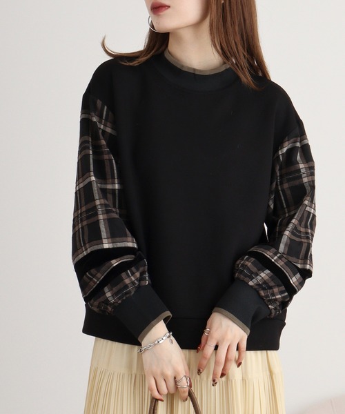 EGLANTINE tシャツ Eglantine チェック切替カットソー