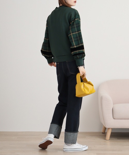 エグランティーヌ EGLANTINE チェック切替カットソー （ブラック） EGLANTINE tシャツ Eglantine チェック切替カットソー