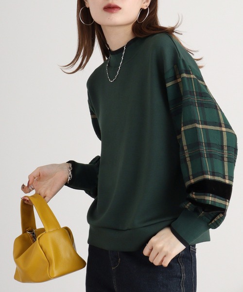 EGLANTINE tシャツ Eglantine チェック切替カットソー