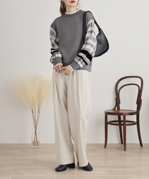 tシャツ Eglantine チェック切替　ロゴプリントカットソー レディース EGLANTINE tシャツ Eglantine チェック切替 ロゴプリント