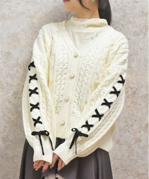 axes femme カーディガン 編上モールヤーンニットカーディガン