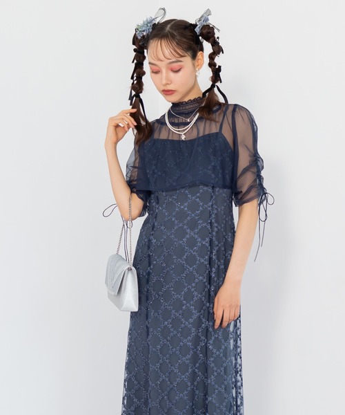 ★新品★formforma シャーリングリボンボレロ×ダイヤ柄キラキラドレス formformaオリジナル】シャーリングリボンボレロ×ダイヤ柄