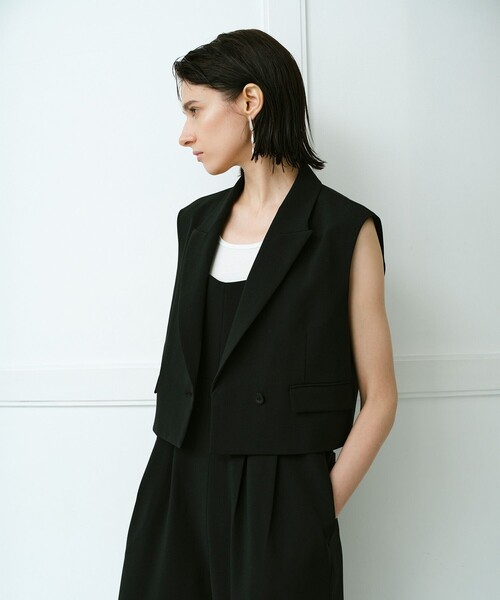 allureville ギャバダブルブレストジレ ベスト ブラック 20242010270_49b90408449c9974f0