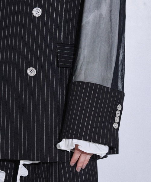 コート ジャケット Lame stripe tulle layered tailored jacket