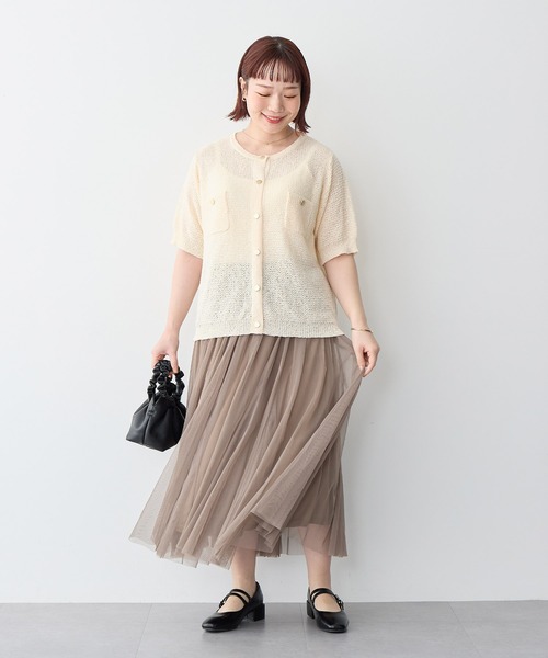 anyfee カーディガン 半袖 「anyfee/プラスサイズ」ブークレヤーン半袖