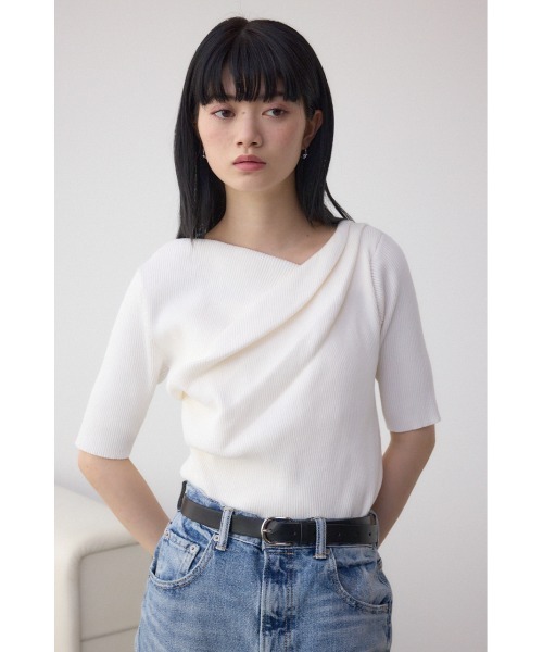 美品 Rene バイカラー ニット セーター 薄手 五分袖 ブルー 36 セール】思わず”きゅん”映え。レトロなミックス糸バイカラー
