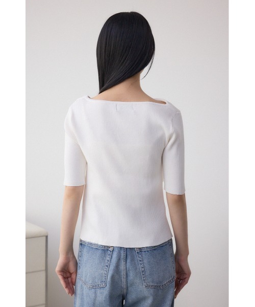 ニット セーター リボンタイ5分袖リブニット レディース JILL by JILL STUART｜襟付きリボンタイニットトップス 5分袖