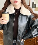 レザージャケット ライダース ファーティペット...の詳細画像1