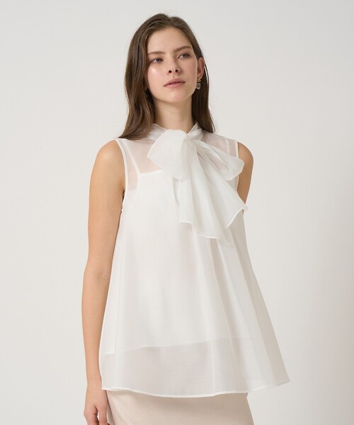 ANAYI 綿ポリエステル リボンブラウス ANAYI｜オーガンジーリボンボウタイ ブラウス | Rakuten Fashion