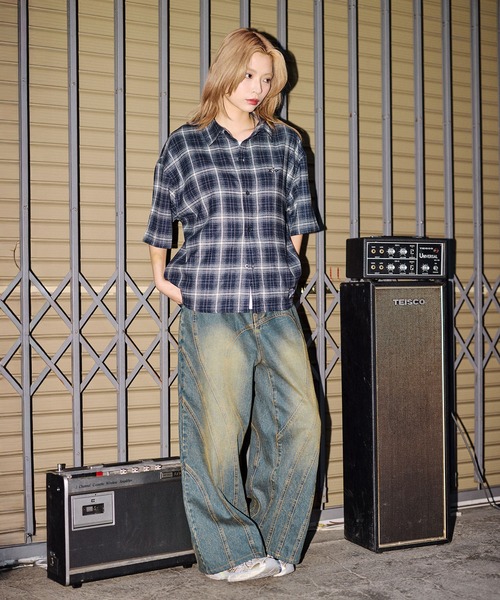 FREEWHEELERS BUBO プルオーバー 半袖シャツ オンブレチェック