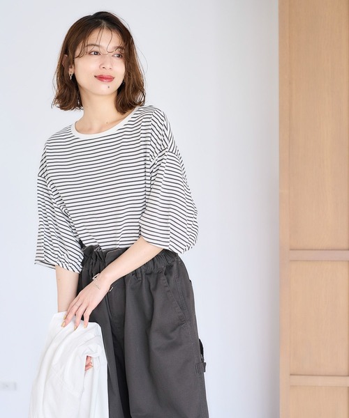 studio CLIP tシャツ USAコットンタックパフスリーブTシャツ