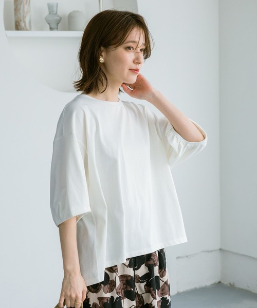 ホワイト パフスリーブ Tシャツ studio CLIP tシャツ USAコットンタックパフスリーブTシャツ
