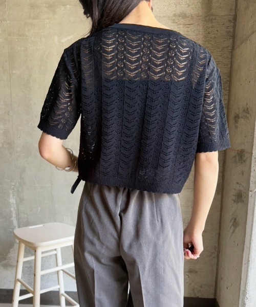 小さなショール薄い半袖コート外に短い段落中空緩いニットカーディガン aquagarage 2wayシアーカーディガン ニット レディース 春 夏