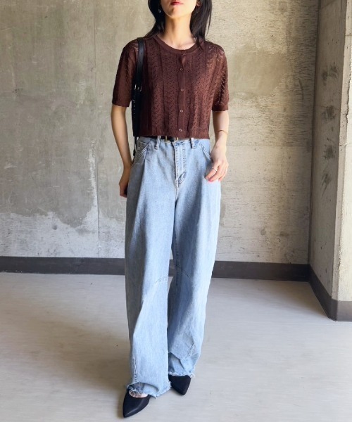 小さなショール薄い半袖コート外に短い段落中空緩いニットカーディガン aquagarage 2wayシアーカーディガン ニット レディース 春 夏