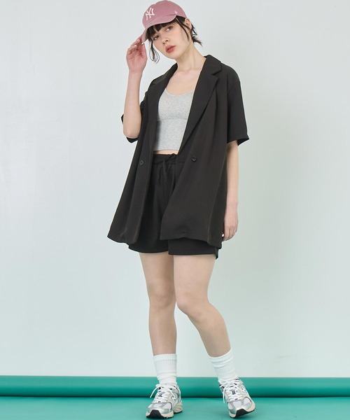 半袖ジャケット ショートパンツ セットアップ シンプル 無地 黒 楽天市場】ジャケット ショートパンツ セットアップ レディース
