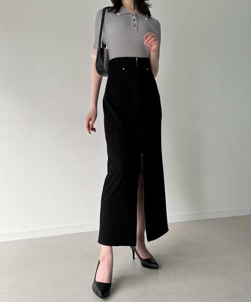 JUNOAH（ジュノア） スカート フロントファスナーポケ付きナロー