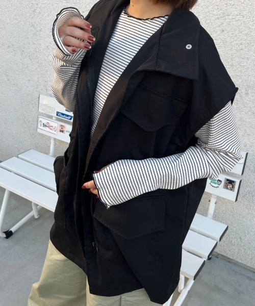 「nemne store」 ジップアップブルゾン MEDIUM オフホワイト レディース_画像7