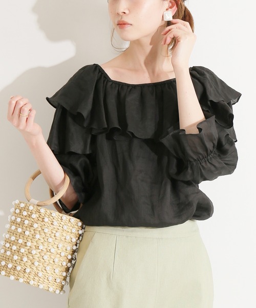 「IENA LA BOUCLE」 7分袖ブラウス FREE ブラック レディース