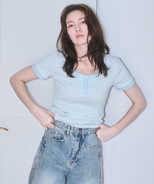 tシャツ ボーダークロップドTシャツ レディース coca（coca）（コカ）の「ボーダークロップドTシャツ（Tシャツ