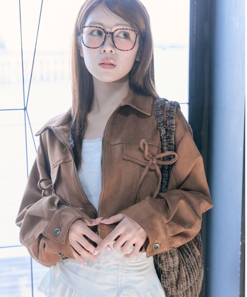 OLIVE des ブルゾン アウター ダブルリボンエコレザーブルゾン