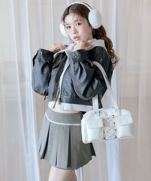OLIVE des OLIVE  アウター OLIVE des ブルゾン アウター ダブルリボンエコレザーブルゾン
