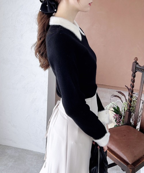 完売！JENNE★新品タグ付き★襟付きバイカラー配色リブニット★Sサイズ She's Closet ニット セーター 長袖配色バイカラー切り替えハイネック