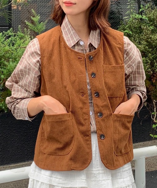 フランス　ヴィンテージ　ベスト／ジレ コーデュロイ バックベルト付き ベスト ジレ ポケット付きコーデュロイベスト レディース : ZOZOTOWN