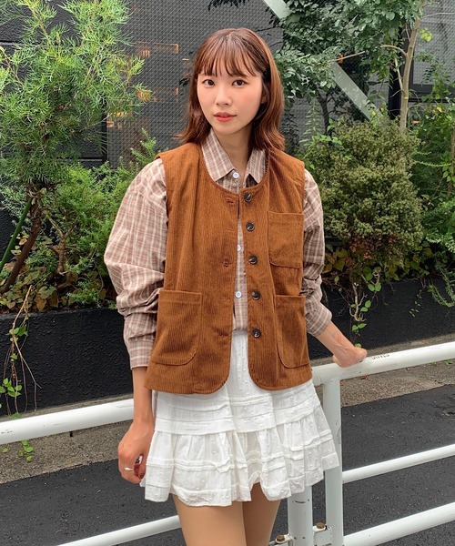 ベスト ジレ ポケット付きコーデュロイベスト レディース : ZOZOTOWN