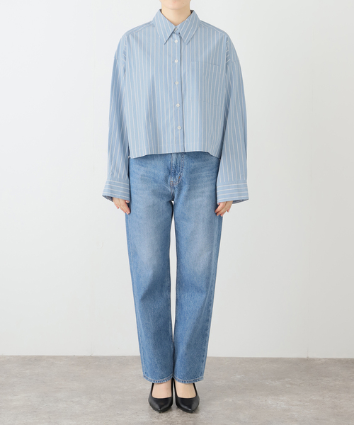 美品 24SS SLOBE IENAクロップドシャツ デニム Le Denim SLOBE IENA ブラウス シャツ ストライプクロップドシャツ