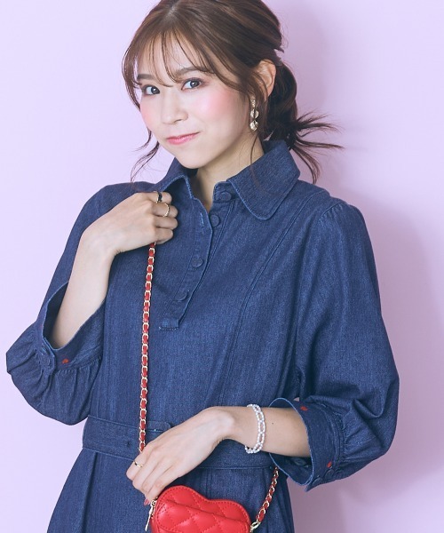 マルニ ハート柄 シャツワンピース marun（マルン） ワンピース 「大きいサイズ」袖口ハート刺しゅう