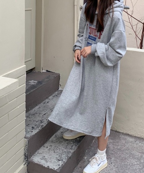 正規品ブルネロクチネリ★袖フリル付きスエットワンピースLグレー★美品 SHOUYO ワンピース ロゴプリント スウェットワンピース／ブラック