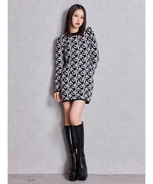 ⭐︎今だけ値下げ可⭐︎GYDA ロゴパターン 長袖ミニワンピース GYDA（ジェイダ） ワンピース GYDA pattern プチハイニットワンピース