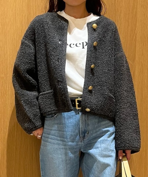 「Mila Owen」 ノーカラージャケット 0 ベージュ レディース_画像2