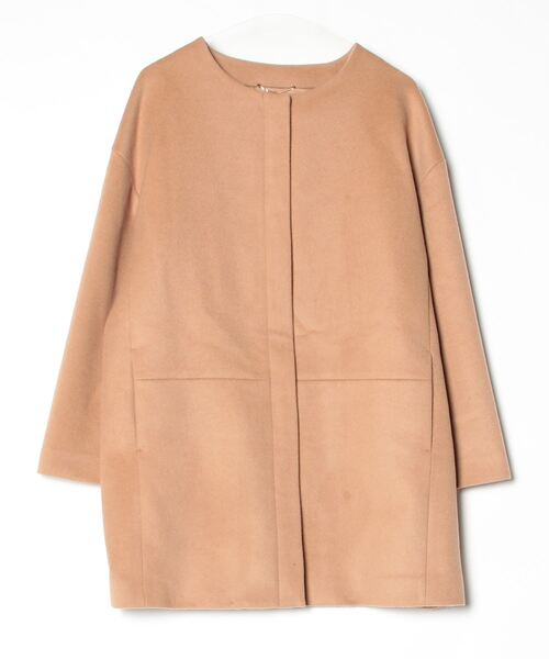 値下げ キャメル色ノーカラー ウールコート アーガ Aga Aga×NORITAKE 圧縮ウールジョーゼットノーカラーコート