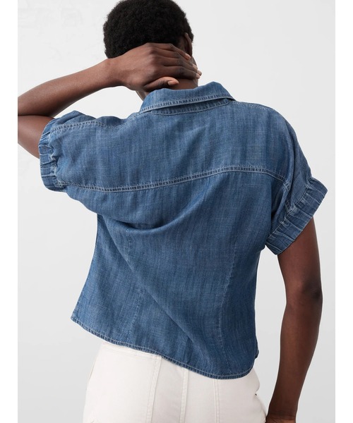「BANANA REPUBLIC FACTORY STORE」 半袖シャツ X-SMALL インディゴブルー レディース_画像3