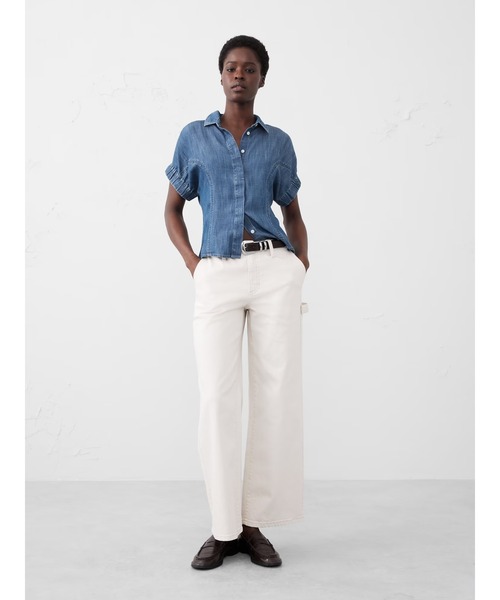 「BANANA REPUBLIC FACTORY STORE」 半袖シャツ X-SMALL インディゴブルー レディース_画像4