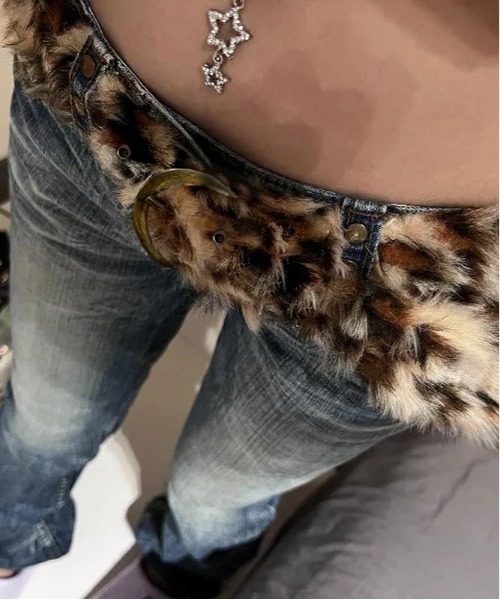 VIBGYOR ベルト レディース ヒョウ柄 ファーベルト 平成ファッション