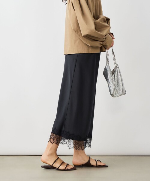 NOLLEY'S sophi ウォッシャブル サテンナロースカート NOLLEY'S sophi(ノーリーズソフィー)のウォッシャブル裾レースサテン