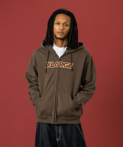 XLARGE ブラウン ジップアップパーカー XL XLARGE（エクストラ ラージ） パーカー STANDARD LOGO ZIP HOODED